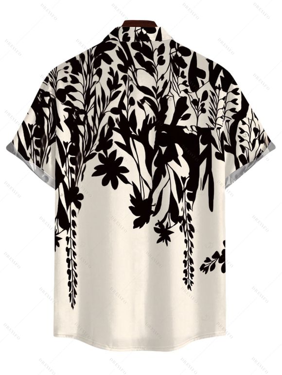 Men's Vacation Shirt Monochrome Ink Wash Botanical Print Button Up Shirt - Noir 5XL