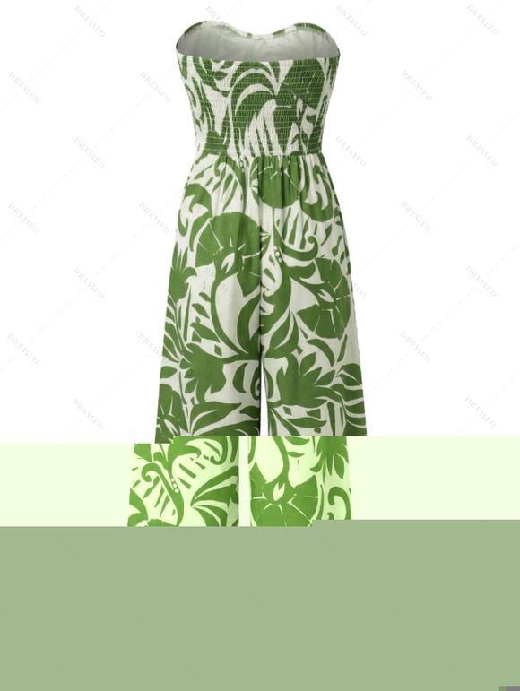 Vacation Jumpsuit Botanical Leaf Silhouette Print Bowknot Off the Shoulder Wide Leg Jumpsuit - Vert XL | US 12