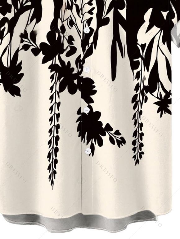 Men's Vacation Shirt Monochrome Ink Wash Botanical Print Button Up Shirt - Noir 5XL