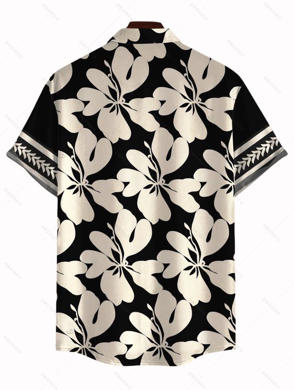 Men's Hawaiian Shirt Tribal Hibiscus Floral Print Button Up Shirt - Noir 5XL
