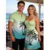 Vacation Couple Outfit for Beach Ombre Coconut Tree Print Mini Dress and Shirt Matching Set - Vert clair S | US 4