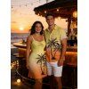 Vacation Couple Outfit for Beach Ombre Coconut Tree Print Mini Dress and Shirt Matching Set - Orange vif S | US 4