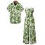 Vacation Couple Outfit Botanical Leaf Print Bowknot Off the Shoulder Jumpsuit and Shirt Set - Vert S | US 4