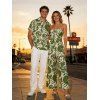 Vacation Couple Outfit Botanical Leaf Print Bowknot Off the Shoulder Jumpsuit and Shirt Set - Vert S | US 4