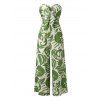 Vacation Couple Outfit Botanical Leaf Print Bowknot Off the Shoulder Jumpsuit and Shirt Set - Vert S | US 4