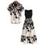 Vacation Couple Outfit Colorblock Ink Wash Botanical Print V Notched Belt Dress and Shirt Set - Noir S | US 4