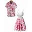 Hawaiian Couple Outfit Lace Hollow Out Rose Hibiscus Floral Print Cut Out Scalloped Dress and Shirt Set - Blanc S | US 4