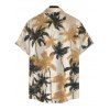 Vacation Couple Outfit Solid Color Ruffle Off the Shoulder Slit Dress and Coconut Tree Print Shirt Set - café lumière S | US 4
