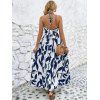 Vacation Dress Minimalist Leaf Pattern Twisted Cut Out Slit Halter Maxi Dress - Bleu M | US 6