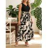 Elegant Dress Colorblock Minimalist Leaf Print V Notched Belt Maxi Dress - BLACK M | US 6