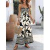 Bohemian Wide Leg Jumpsuit Colorblock Tribal Abstract Floral Print Bowknot Off the Shoulder Jumpsuit - Noir XXXL | US 16