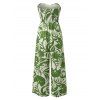 Vacation Couple Outfit Botanical Leaf Print Bowknot Off the Shoulder Jumpsuit and Shirt Set - Vert S | US 4