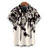 Men's Vacation Shirt Monochrome Ink Wash Botanical Print Button Up Shirt - Noir 5XL