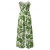 Vacation Jumpsuit Botanical Leaf Silhouette Print Bowknot Off the Shoulder Wide Leg Jumpsuit - Vert XL | US 12