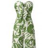 Vacation Jumpsuit Botanical Leaf Silhouette Print Bowknot Off the Shoulder Wide Leg Jumpsuit - Vert XL | US 12