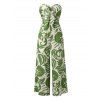 Vacation Jumpsuit Botanical Leaf Silhouette Print Bowknot Off the Shoulder Wide Leg Jumpsuit - Vert XL | US 12