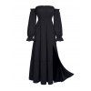 Party Dress Solid Color Ruffle Off the Shoulder Slit Maxi Dress - Noir XL | US 12