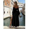 Party Dress Solid Color Ruffle Off the Shoulder Slit Maxi Dress - Noir XL | US 12