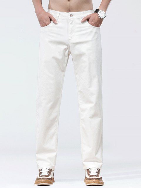 Men's Casual Pants Solid Color Pocket Zip Fly Straight Long Pants