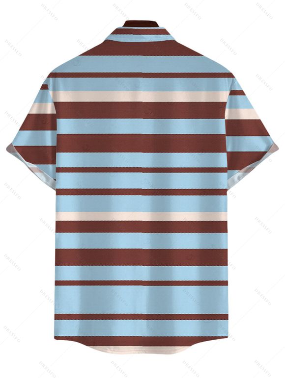 Vacation Couple Outfit Colorful Striped Print Crossover Ruched Swimsuit and Shirt Set - Bleu Toile de Jean S | US 4