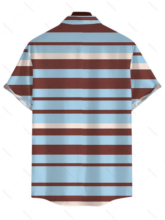 Men's Vacation Shirt Colorful Striped Print Button Up Shirt - Bleu Toile de Jean 5XL