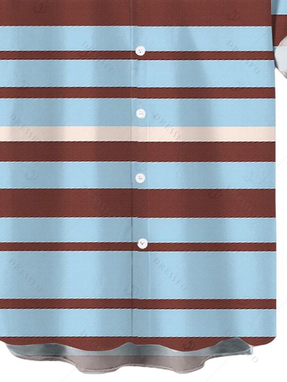 Men's Vacation Shirt Colorful Striped Print Button Up Shirt - Bleu Toile de Jean 5XL