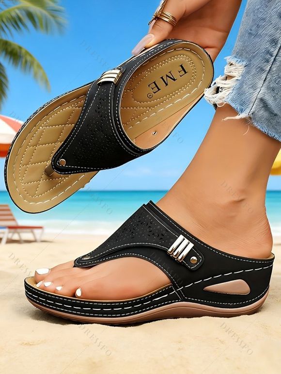 Casual Outdoor Sandals Round Tone Hollow Out Sandals - Noir EU 40
