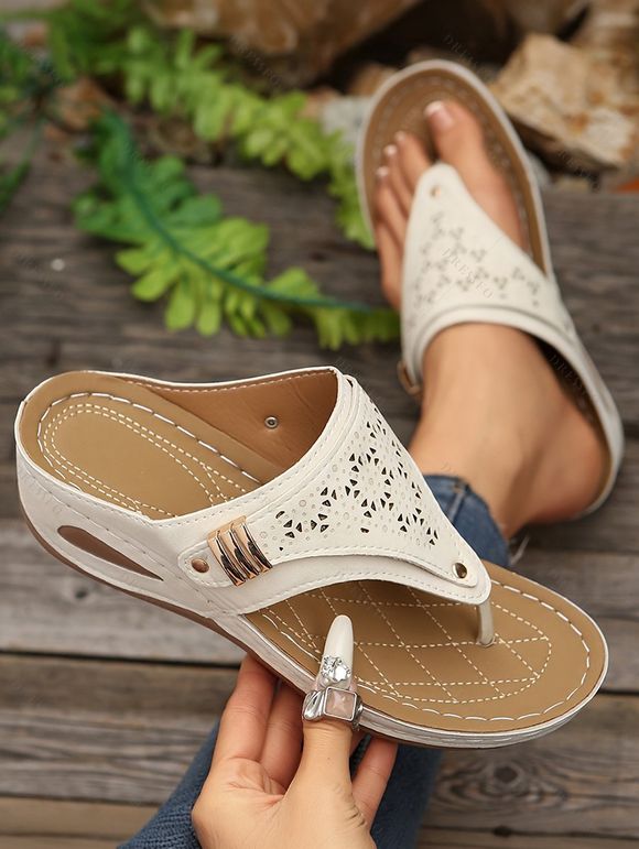 Casual Outdoor Sandals Round Tone Hollow Out Sandals - Abricot EU 43