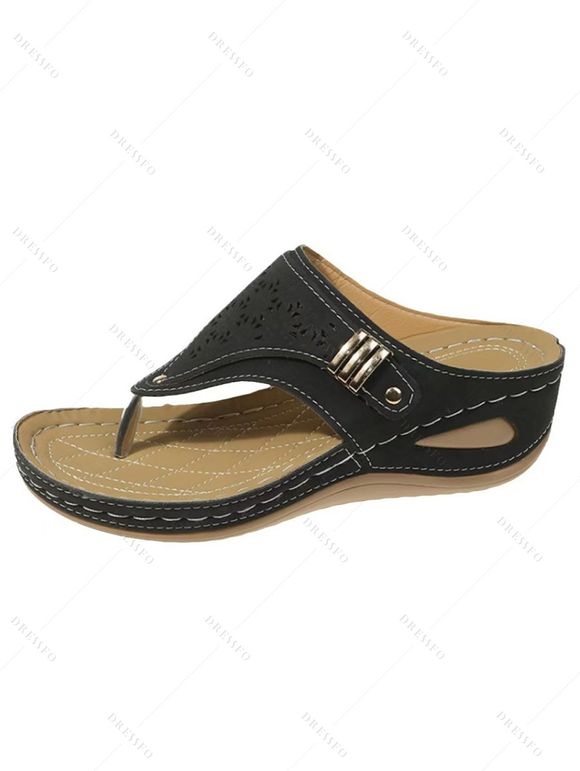 Casual Outdoor Sandals Round Tone Hollow Out Sandals - Noir EU 40