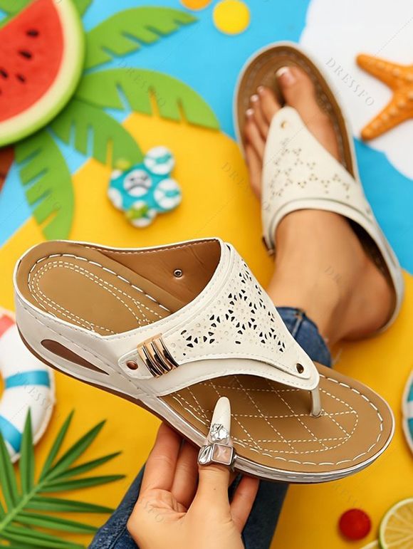 Casual Outdoor Sandals Round Tone Hollow Out Sandals - Abricot EU 43