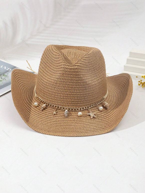 Beach Hat Packable Straw Woven Hat - Brun 
