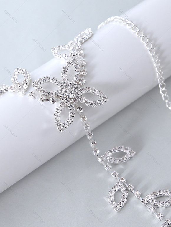 Beach Vacation Foot Chain Rhinestone Floral Leaf Toe Ring Rhinestone Anklet - Argent 