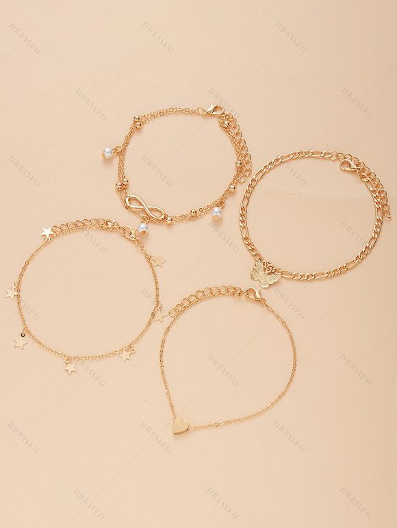 4 Pcs Beach Ankle Chain Star Butterfly Infinity Charm Multilayer Anklet Chain Set - d'or 