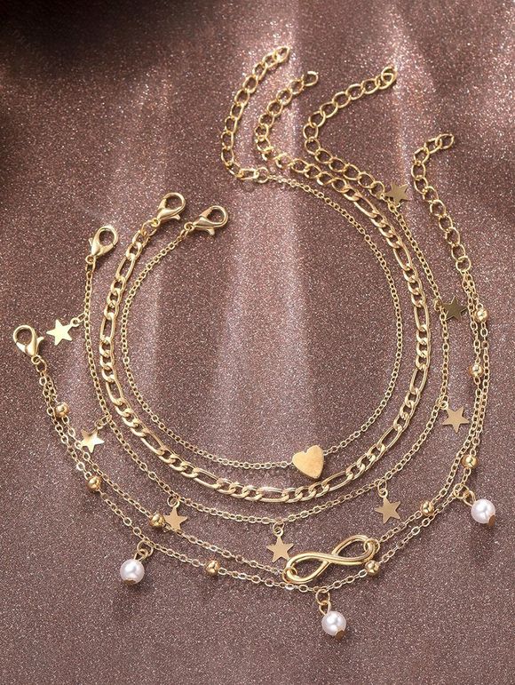 4 Pcs Beach Ankle Chain Star Butterfly Infinity Charm Multilayer Anklet Chain Set - d'or 