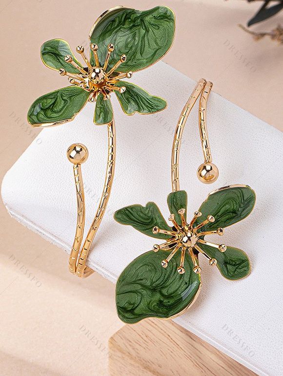 Minimalist Beach Ankle Chain Enamel Flower Vintage 3D Floral Anklet Chain - Vert 