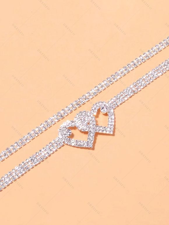 Beach Ankle Chain Double Heart Rhinestone Anklet Chain - Blanc 