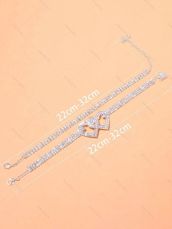 Beach Ankle Chain Double Heart Rhinestone Anklet Chain - Blanc 