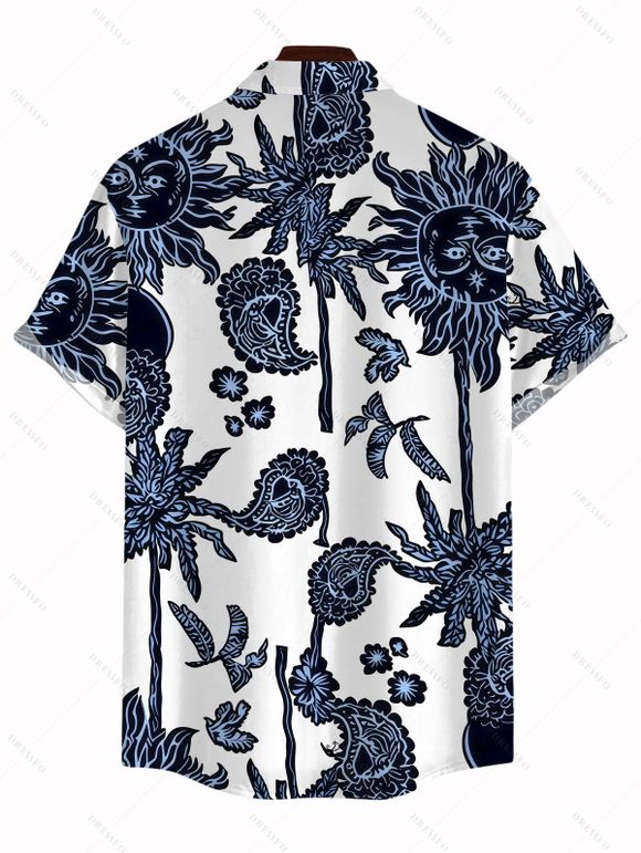 Men's Hawaiian Vacation Shirt Retro Sun Palm Tree Print Button Up Shirt - Blanc 5XL