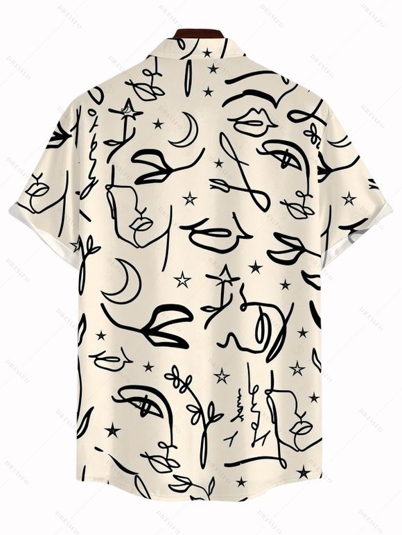 Hawaii Vacation Couple Outfit Graffiti Leaf Rose Star Print V Notched Belt Dress and Shirt Set - Noir S | US 4