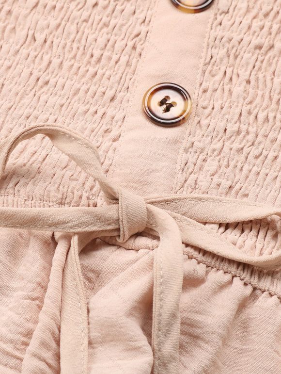 Casual Romper Solid Color Ruffle Cinched Mock Button Off the Shoulder Romper - café lumière XL | US 10