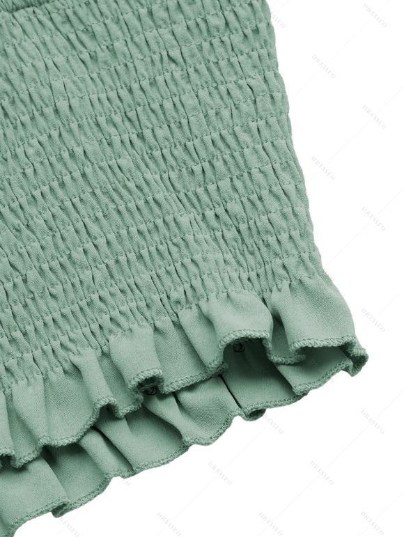 Vacation Outfit Solid Color Smocked Ruffle Tank Top and Pocket Shorts Set - Vert clair XL | US 10