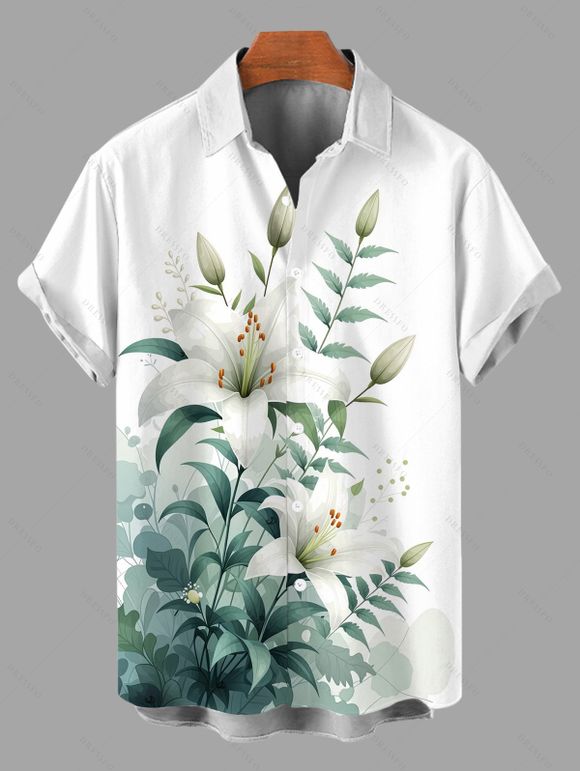 Vacation Couple Outfit Smocked Ruffle Tank Top Pocket Shorts and Lily Floral Print Shirt Set - Vert clair S | US 4