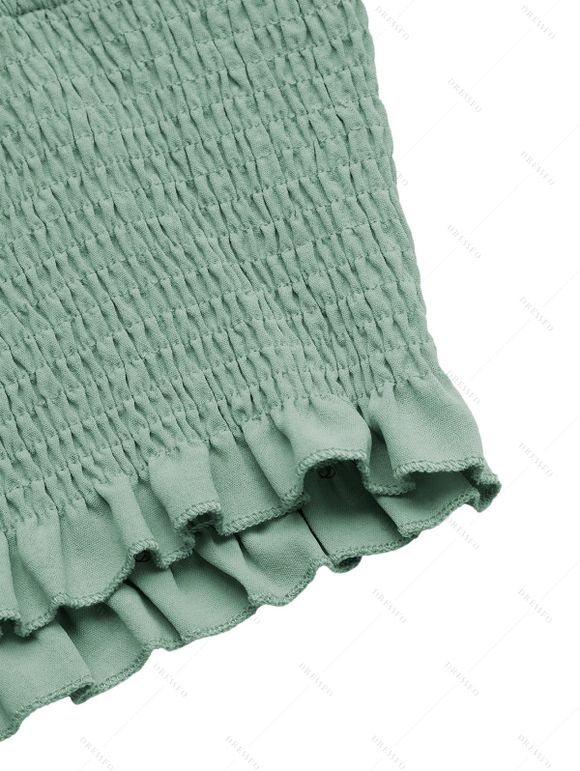 Vacation Couple Outfit Smocked Ruffle Tank Top Pocket Shorts and Lily Floral Print Shirt Set - Vert clair S | US 4