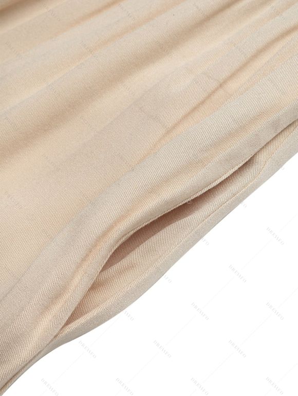 Vacation Bohemian Couple Outfit Zig Zag Print Tied Pocket Jumpsuit and Striped Print Shirt Set - café lumière S | US 4