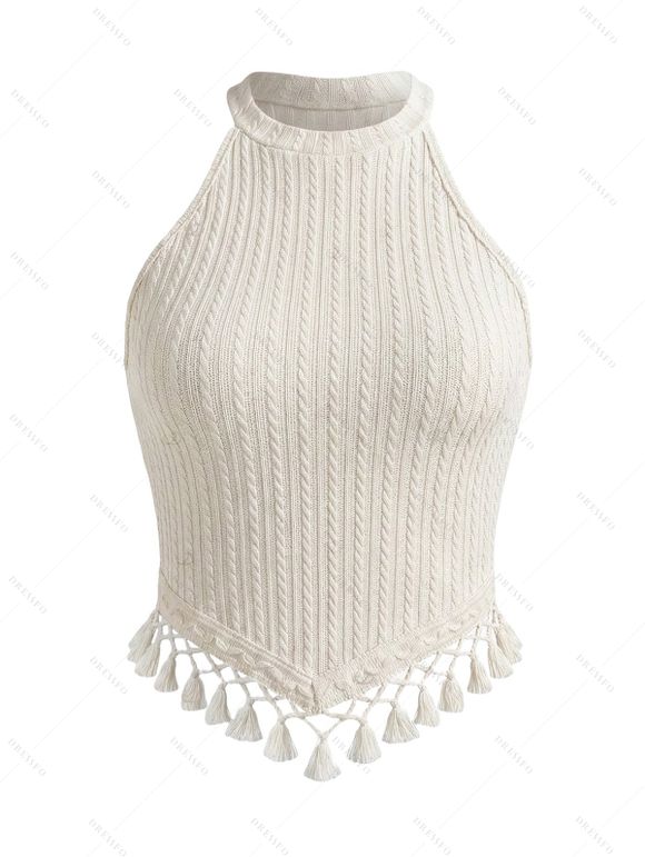 Vacation Couple Outfit Tassel Tank Top Tropical Leaf Print Belt Pants and Shirt Shorts Set - Blanc S | US 4