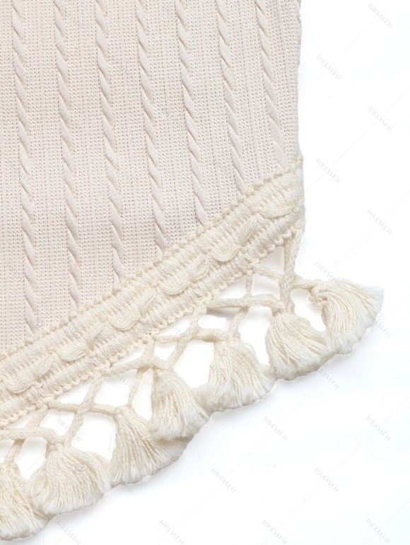 Vacation Couple Outfit Tassel Tank Top Tropical Leaf Print Belt Pants and Shirt Shorts Set - Blanc S | US 4