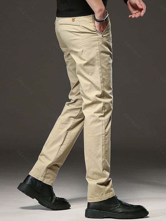 Men's Suit Pants Solid Color High Waisted Straight Pants - café lumière 2XL