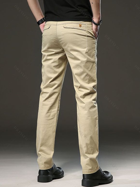 Men's Suit Pants Solid Color High Waisted Straight Pants - café lumière 2XL