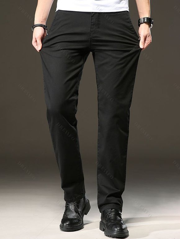 Men's Suit Pants Solid Color High Waisted Straight Pants - Noir 3XL