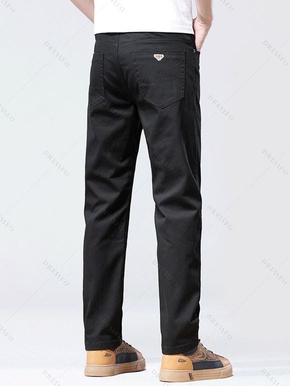 Men's Casual Pants Solid Color Pocket Zip Fly Straight Long Pants - Noir 5XL